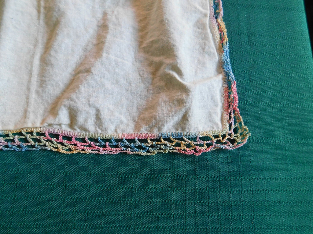 Vintage 11x11 embroidered initialled linen doily VGU