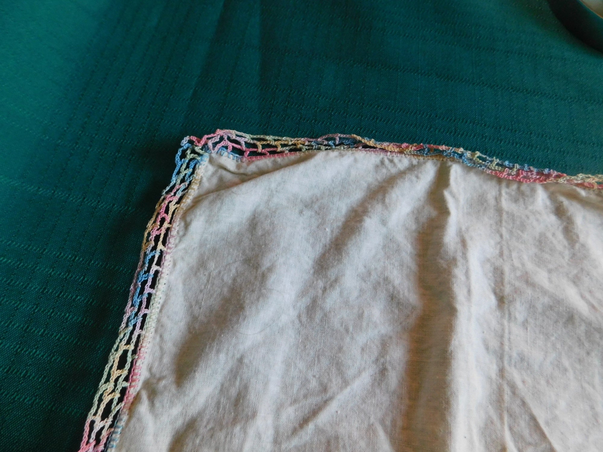 Vintage 11x11 embroidered initialled linen doily VGU