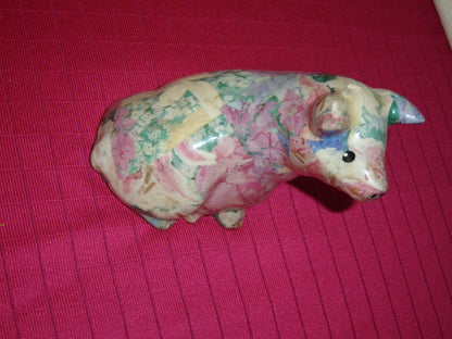 Attentive glazed paper mache pig