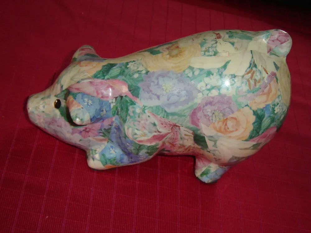 Paper Mache Pig Figurine ƒ?? Glazed Vintage Folk Art D??cor