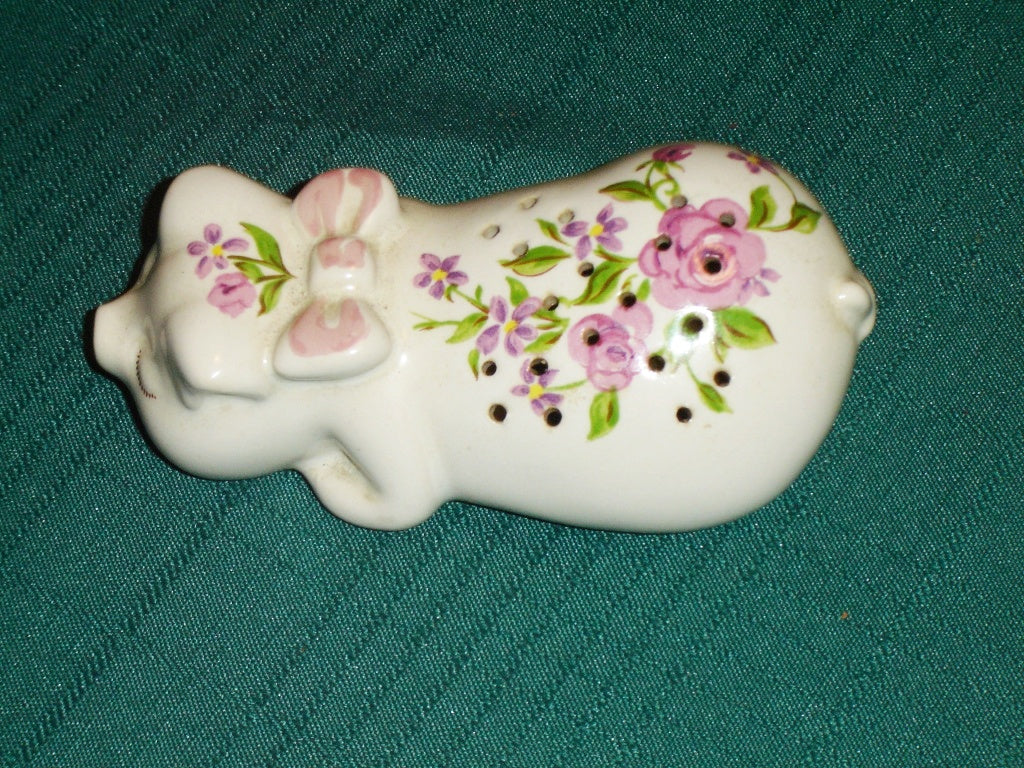 Avon pig potpourri holder pink flower 1978