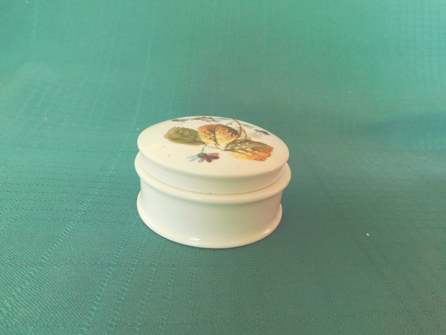 Vintage Porcelain Trinket Box with Autumn Floral Design – Hand-Painted Keepsake Container