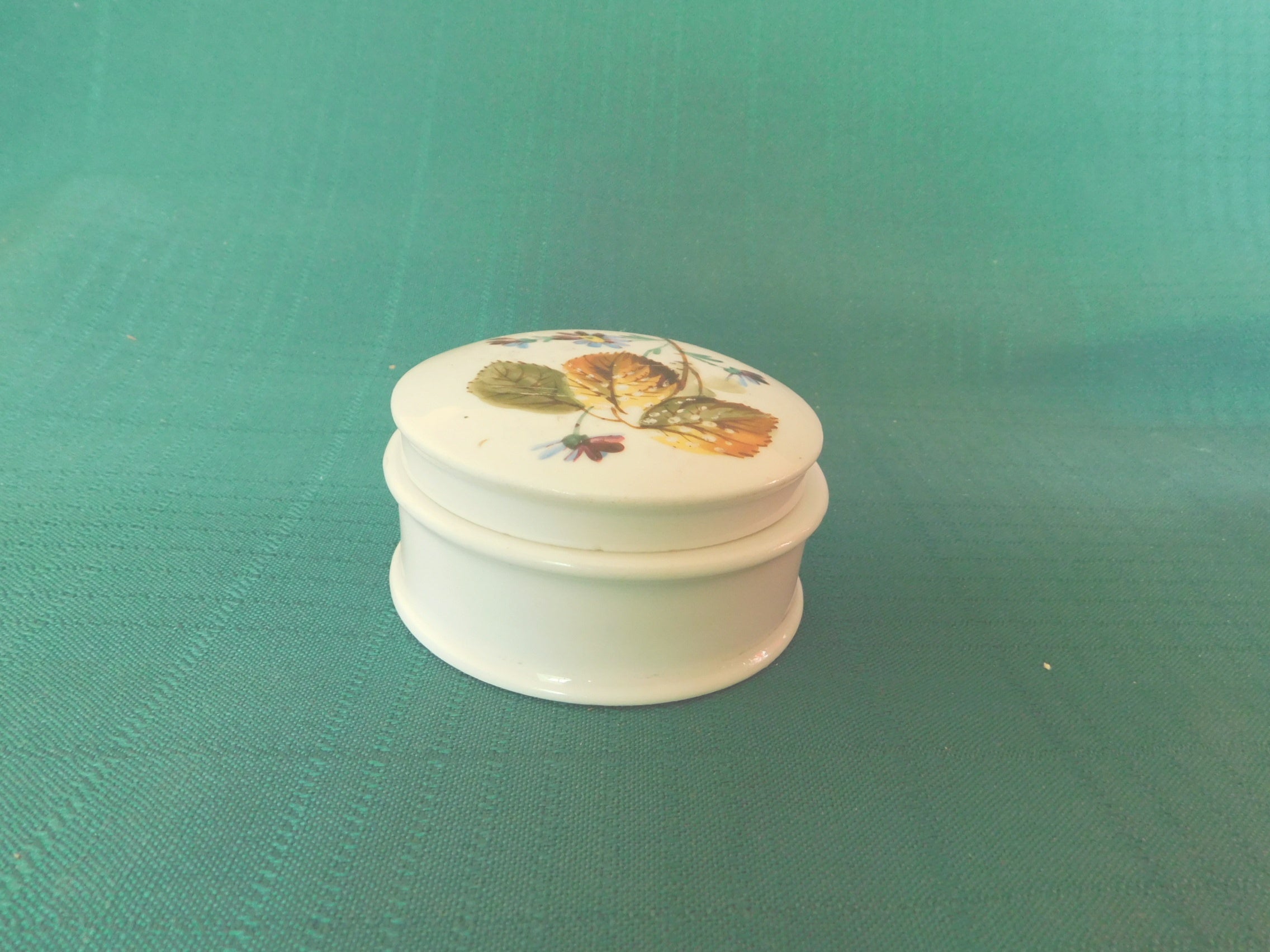 Vintage Porcelain Trinket Box with Autumn Floral Design – Hand-Painted Keepsake Container