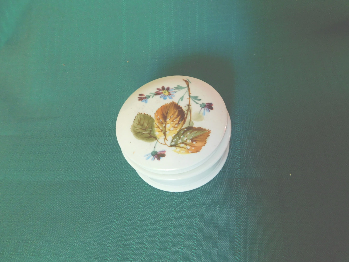 Vintage Porcelain Trinket Box with Autumn Floral Design – Hand-Painted Keepsake Container