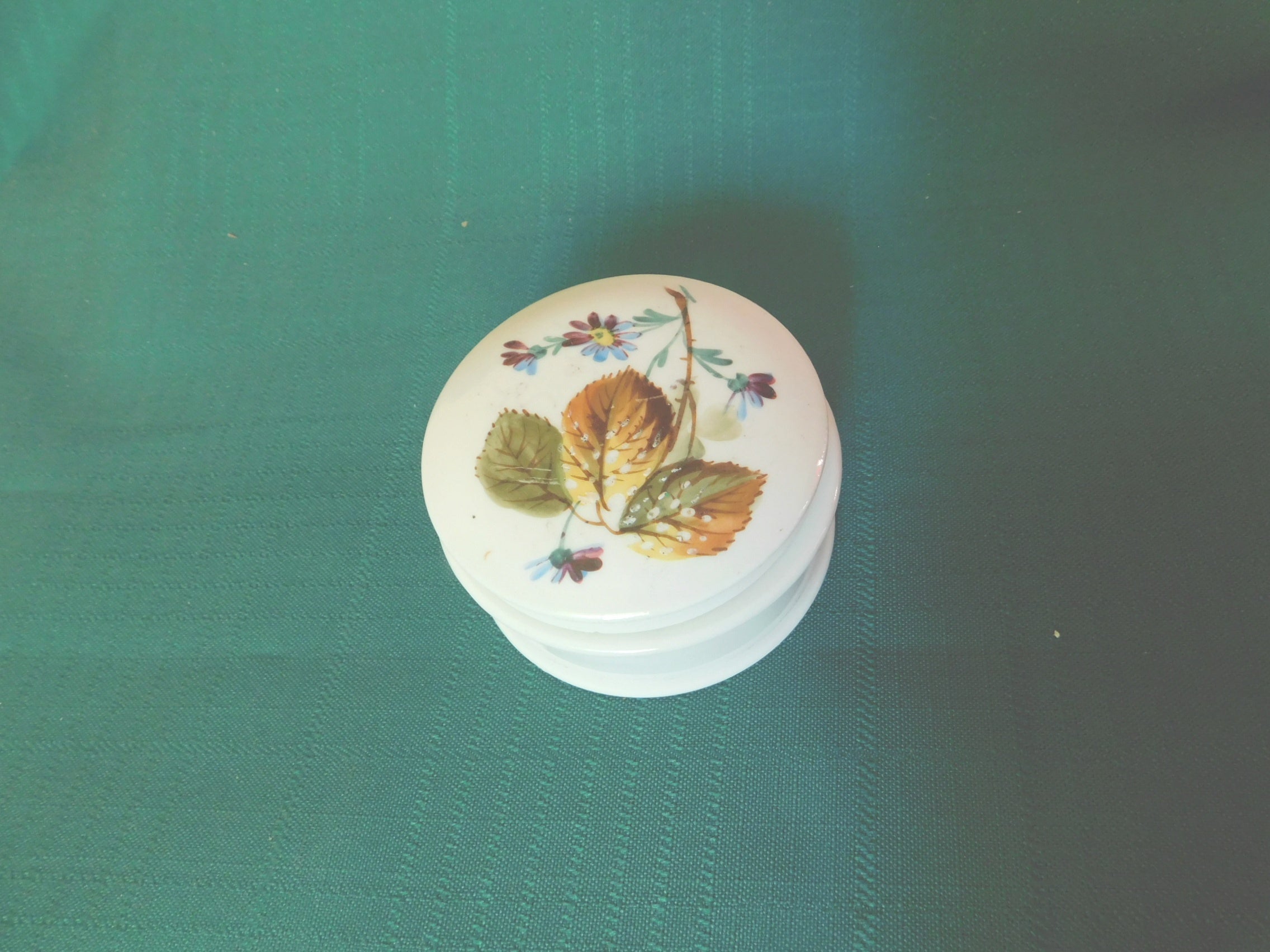 Vintage Porcelain Trinket Box with Autumn Floral Design – Hand-Painted Keepsake Container