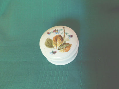 Vintage Porcelain Trinket Box with Autumn Floral Design – Hand-Painted Keepsake Container