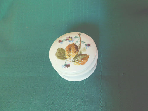 Vintage Porcelain Trinket Box with Autumn Floral Design – Hand-Painted Keepsake Container
