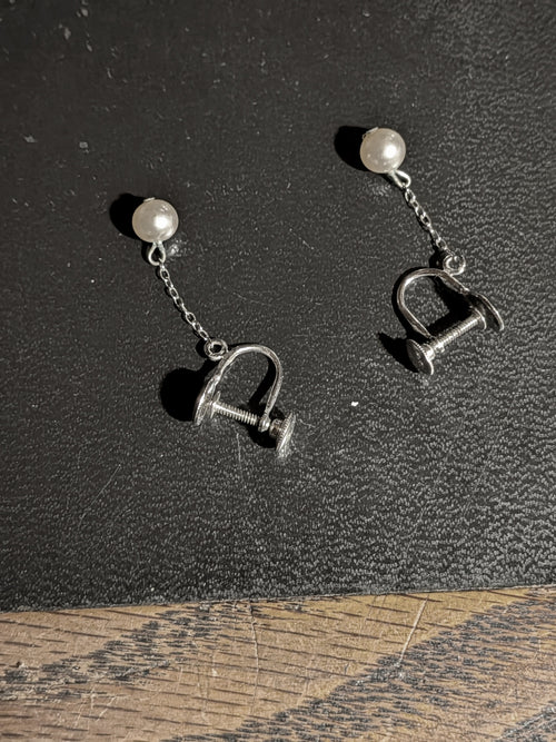Sterling Silver Pearl Drop Earrings – Screw-Back Pair