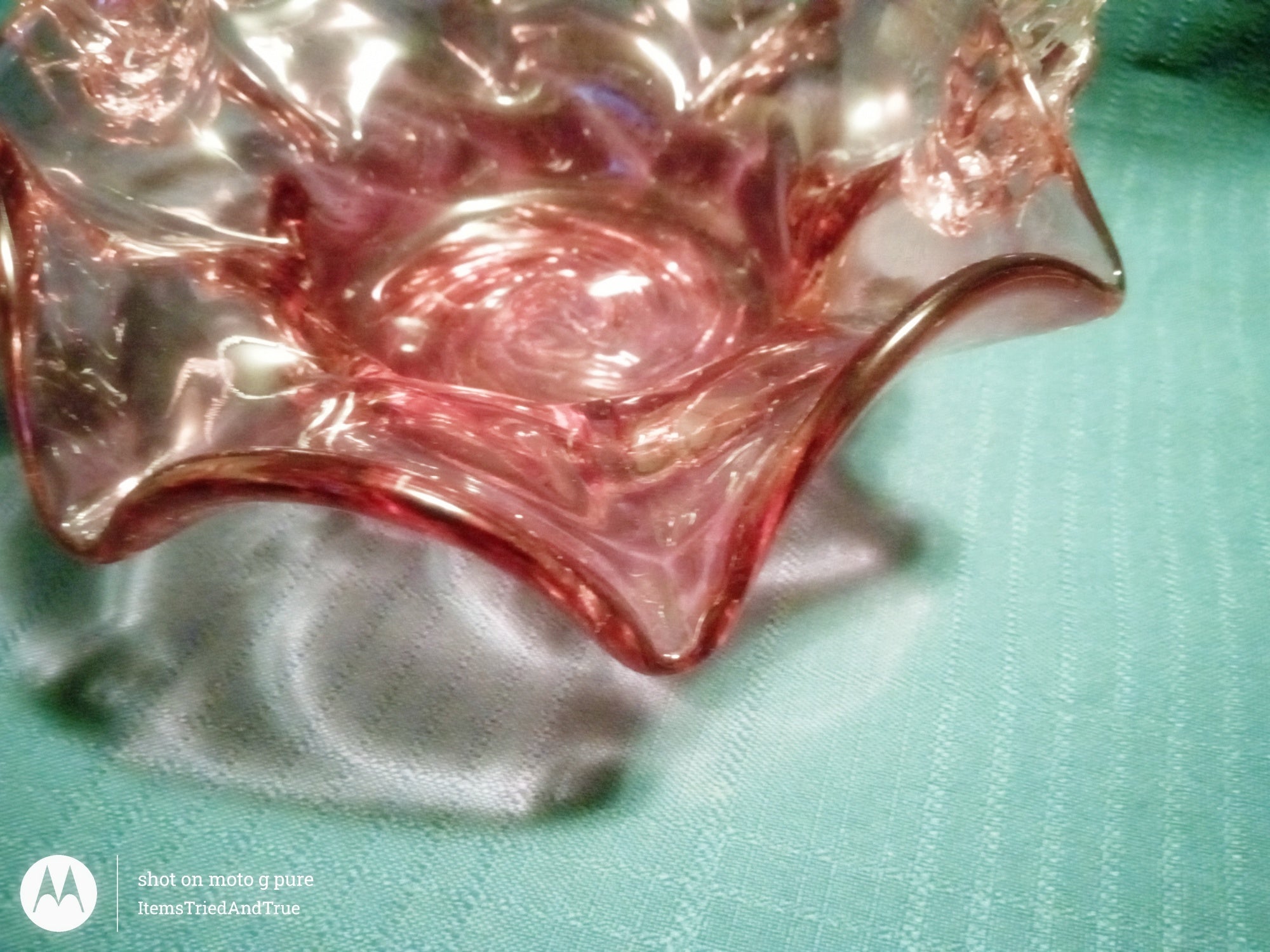 Vintage Pink Art Glass Basket with Ruffled Rim & Twisted Handle