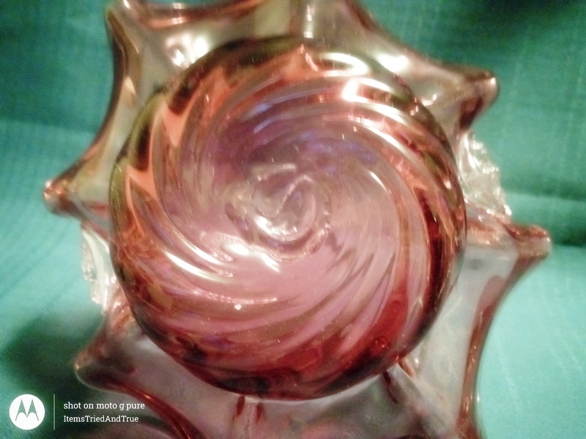 Vintage Pink Art Glass Basket with Ruffled Rim & Twisted Handle