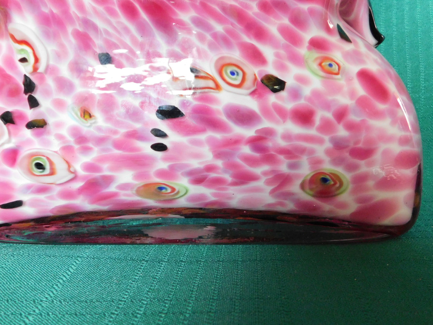 Vintage handblown Murano pink spotted art glass coin purse handbag vase mint condition