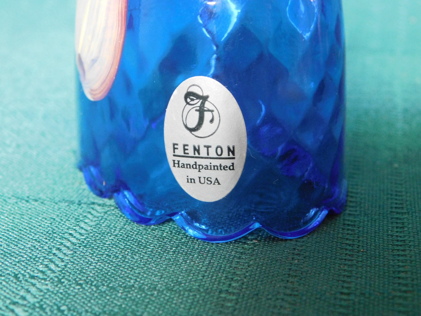 Signed Fenton glass blue bell mint condition with sticker