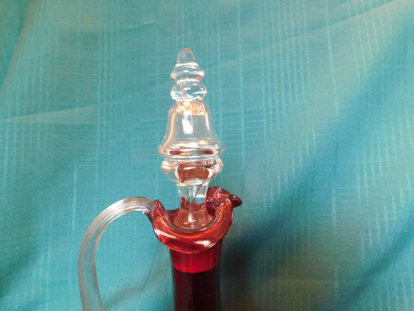 Handblown 12-inch cranberry and clear decanter VGU