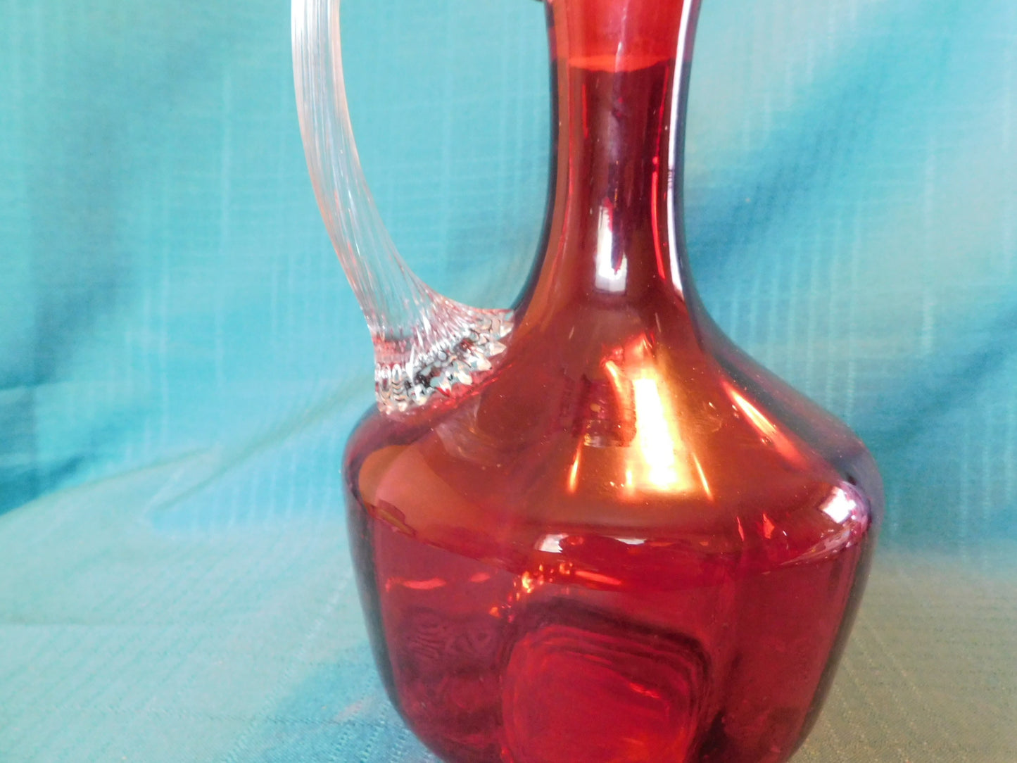 Handblown 12-inch cranberry and clear decanter VGU