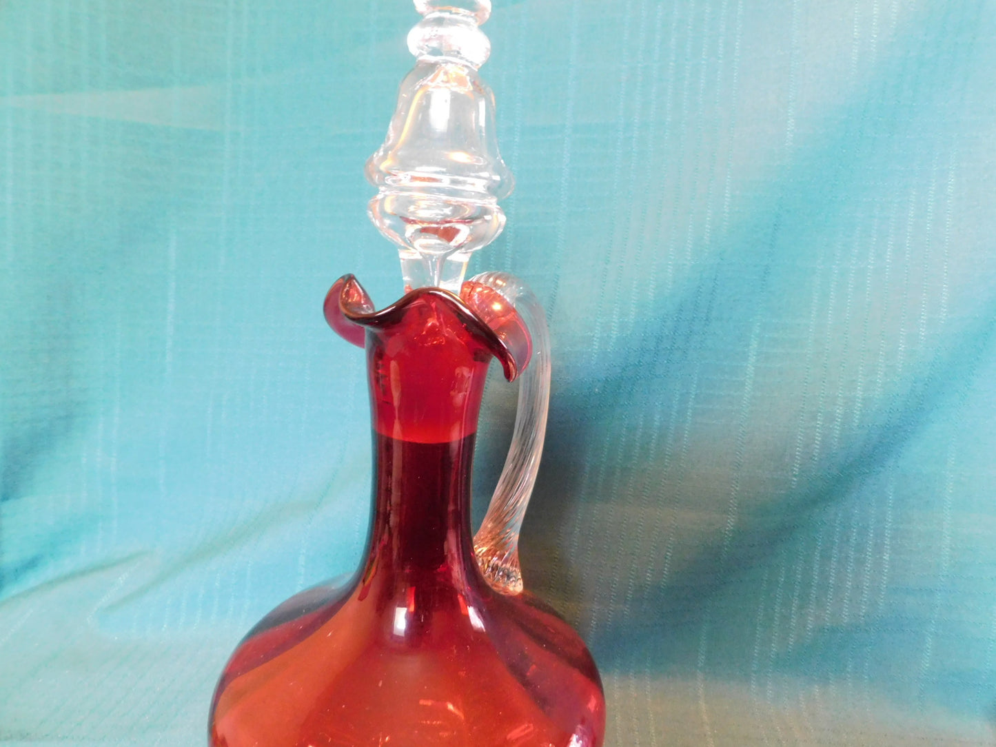 Handblown 12-inch cranberry and clear decanter VGU