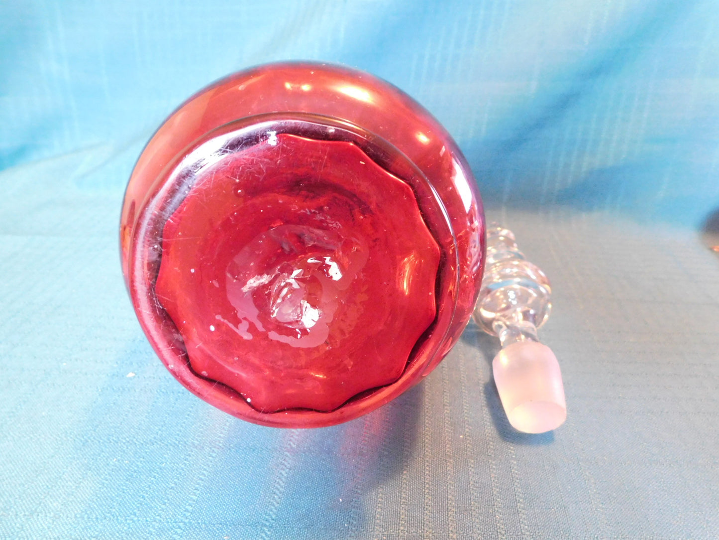 Handblown 12-inch cranberry and clear decanter VGU