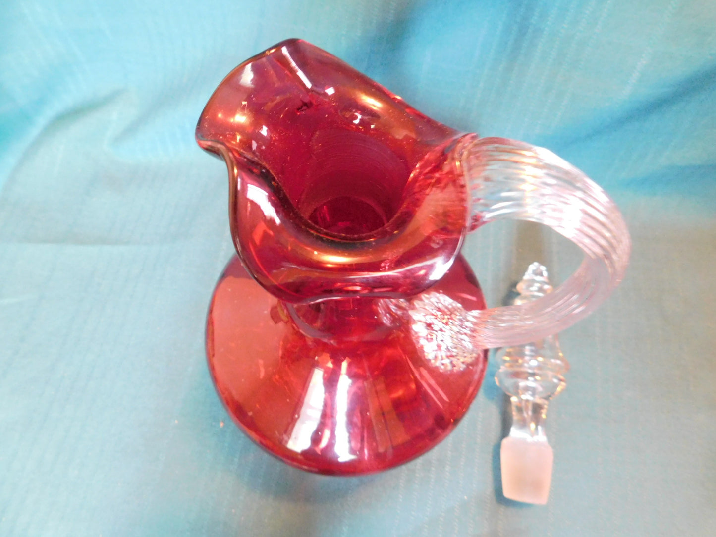 Handblown 12-inch cranberry and clear decanter VGU