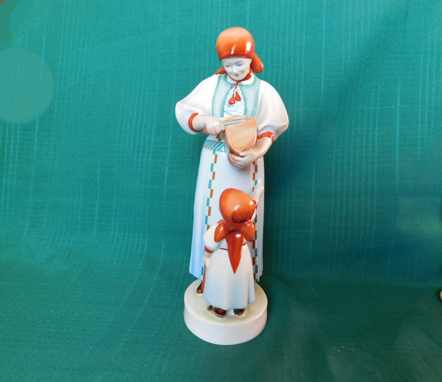 Vintage Zsolnay Hungary hand painted figurine woman and child near mint