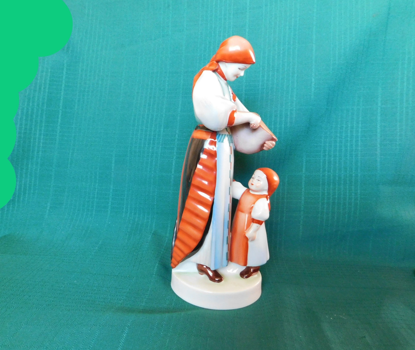 Vintage Zsolnay Hungary hand painted figurine woman and child near mint