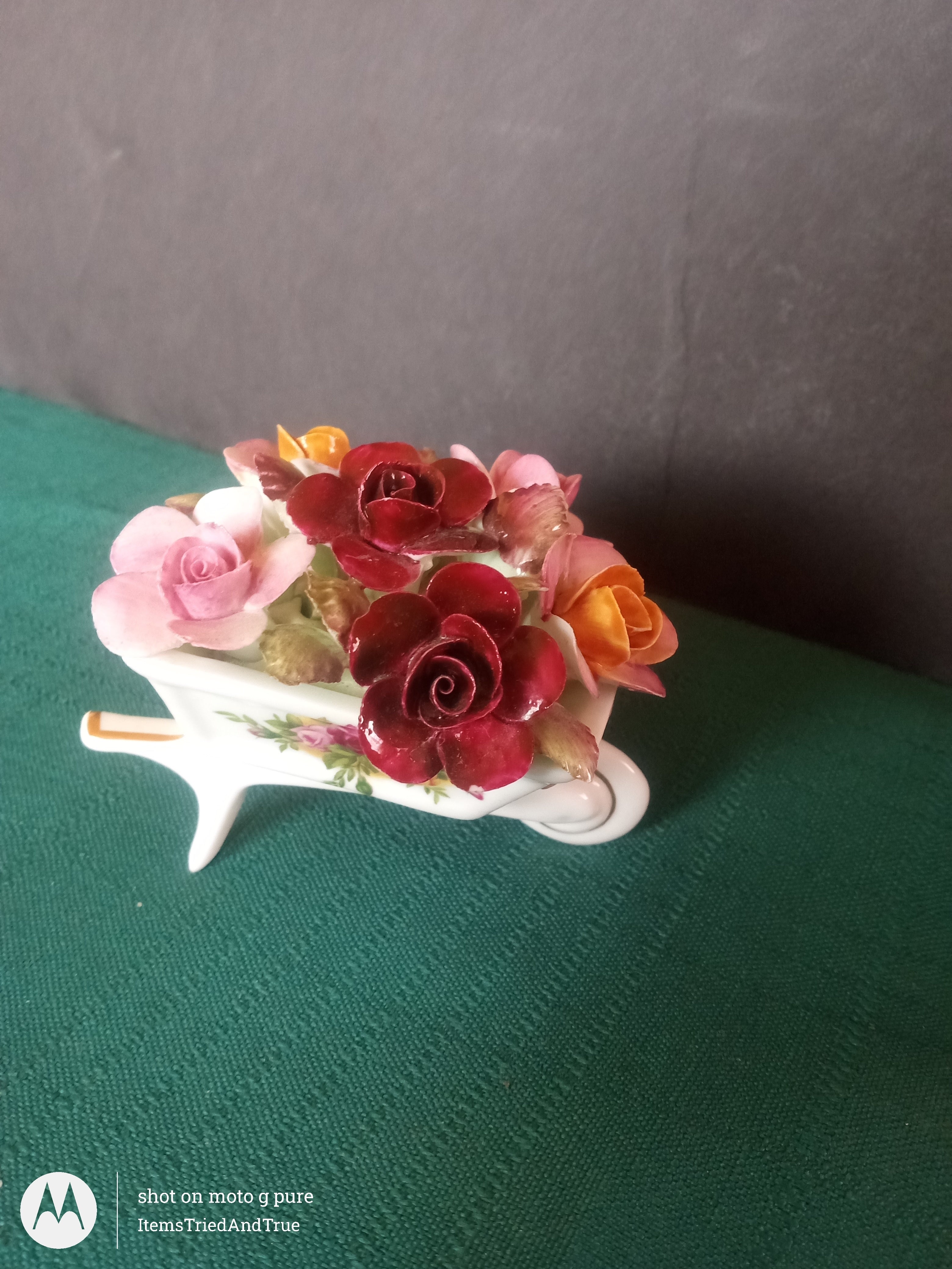 Royal Albert Old Country Roses (1962) floral wheelbarrow miniature