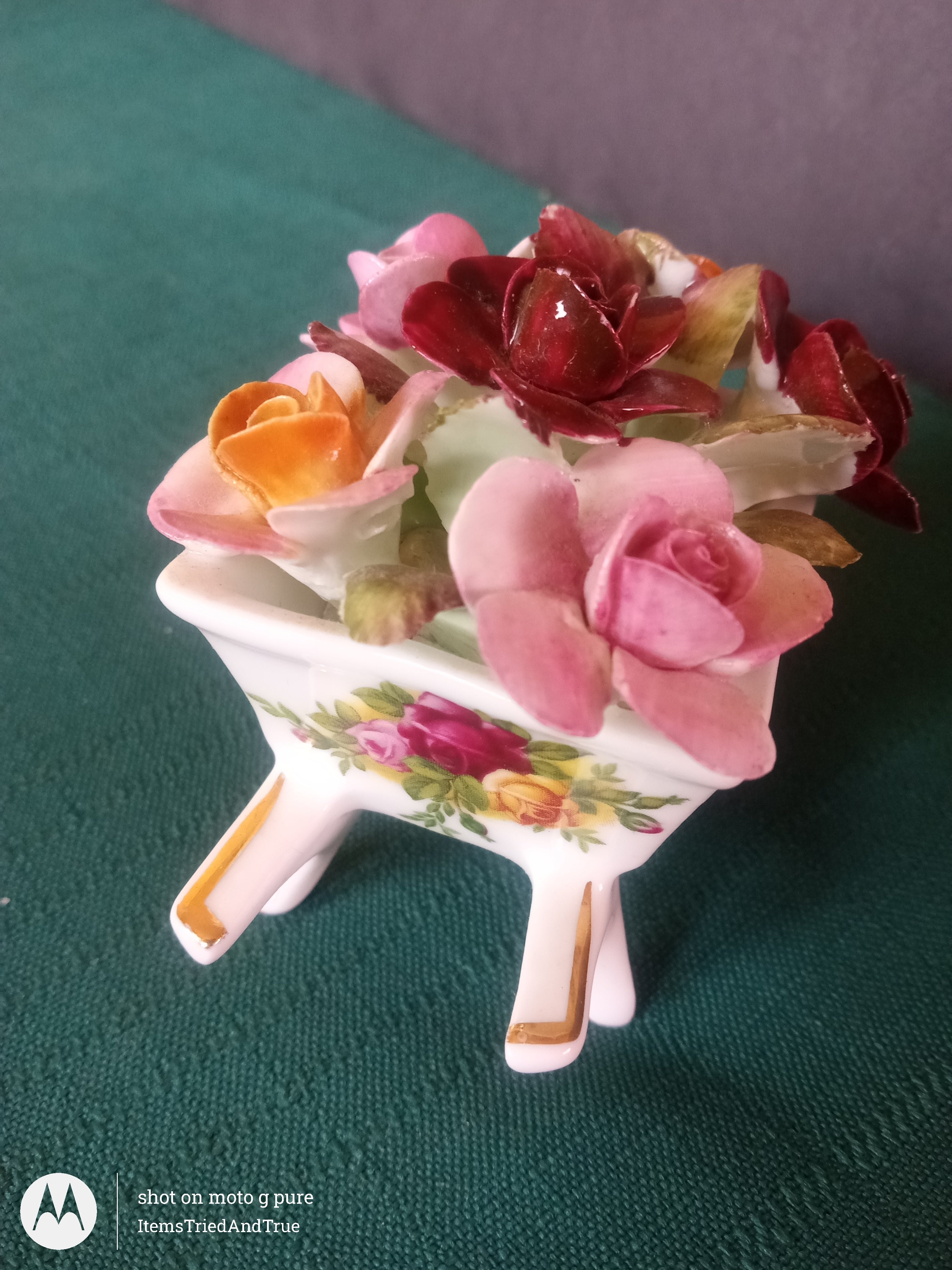 Royal Albert Old Country Roses (1962) floral wheelbarrow miniature