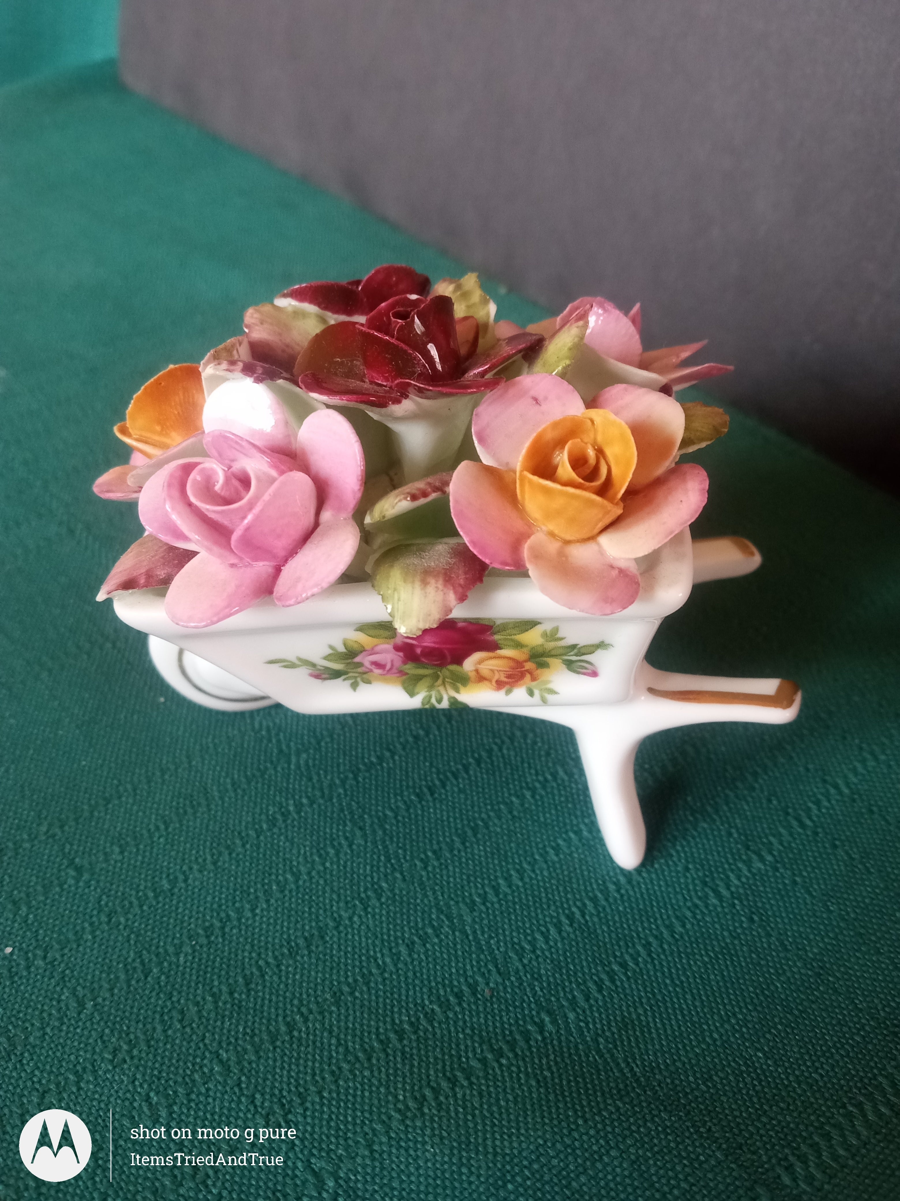 Royal Albert Old Country Roses (1962) floral wheelbarrow miniature
