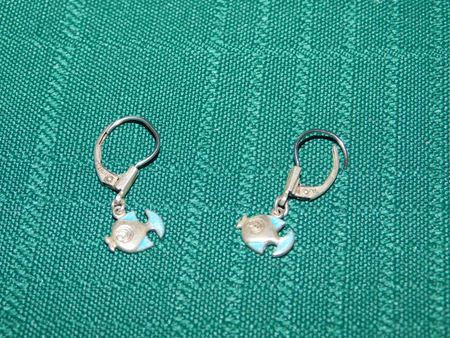 K and L small fish sterling silver lever back dangle earrings