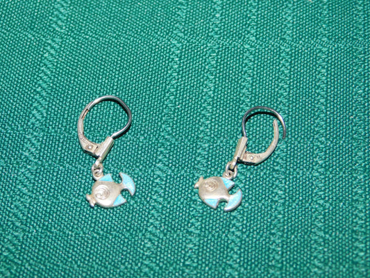 K and L small fish sterling silver lever back dangle earrings