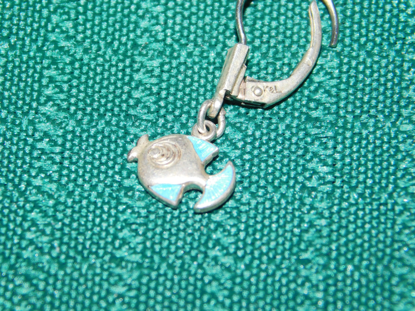 K and L small fish sterling silver lever back dangle earrings