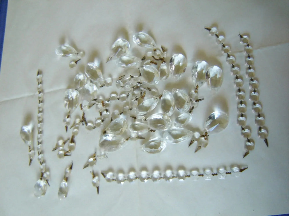 Vintage or antique 121 piece lot of chandelier clear glass prisms mixed