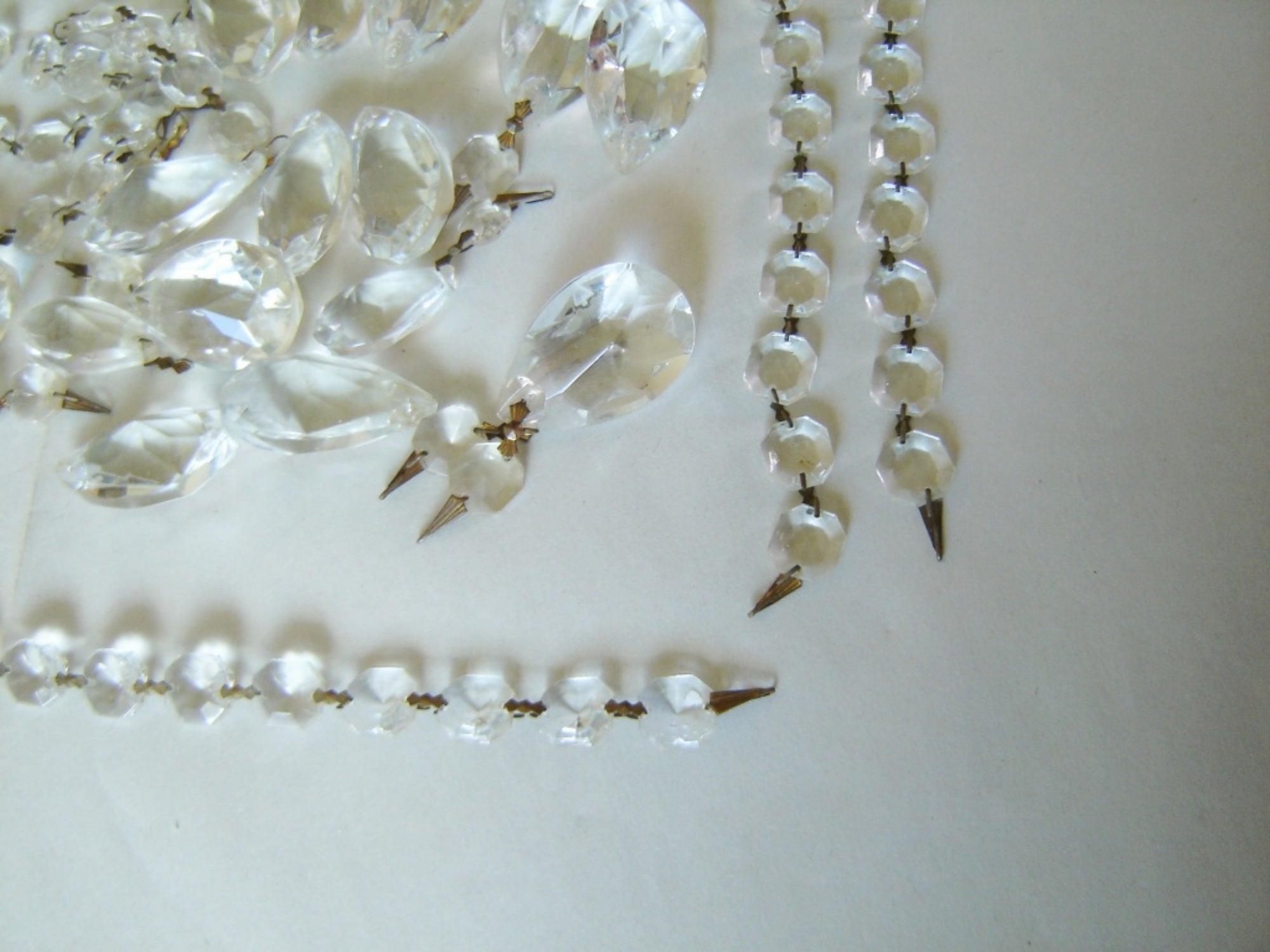 Vintage or antique 121 piece lot of chandelier clear glass prisms mixed
