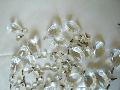 Vintage or antique 121 piece lot of chandelier clear glass prisms mixed