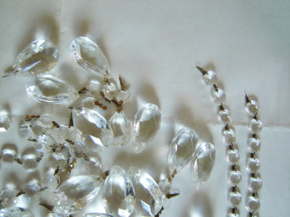 Vintage or antique 121 piece lot of chandelier clear glass prisms mixed