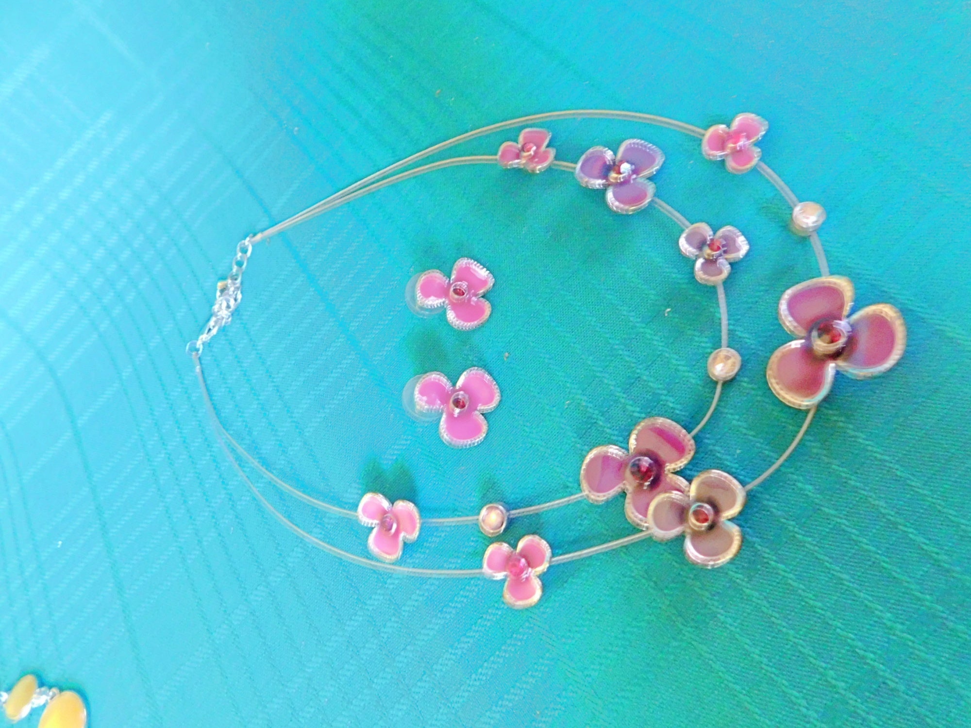 Vintage double necklace and earrings set violets and gems costume jewelry VGU