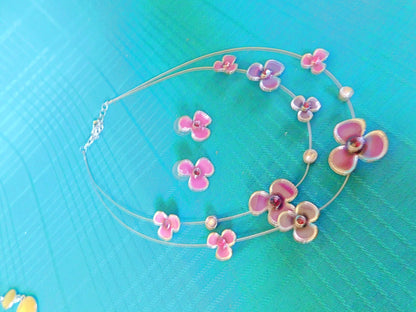 Vintage double necklace and earrings set violets and gems costume jewelry VGU