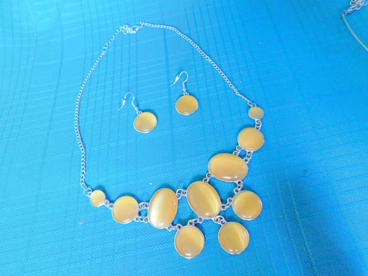 Vintage double display necklace earrings set yellow gemstone costume jewelry VGU