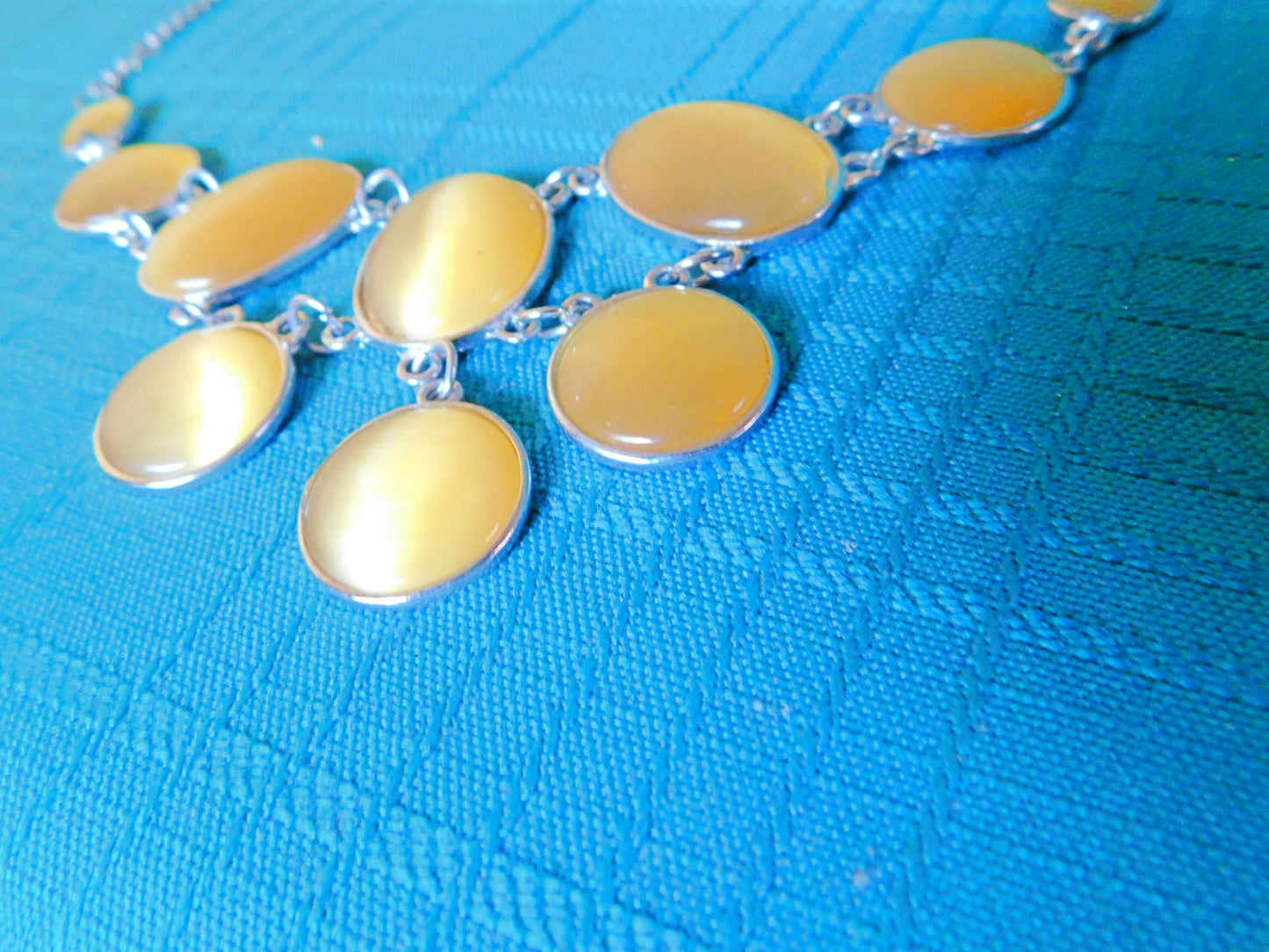 Vintage double display necklace earrings set yellow gemstone costume jewelry VGU