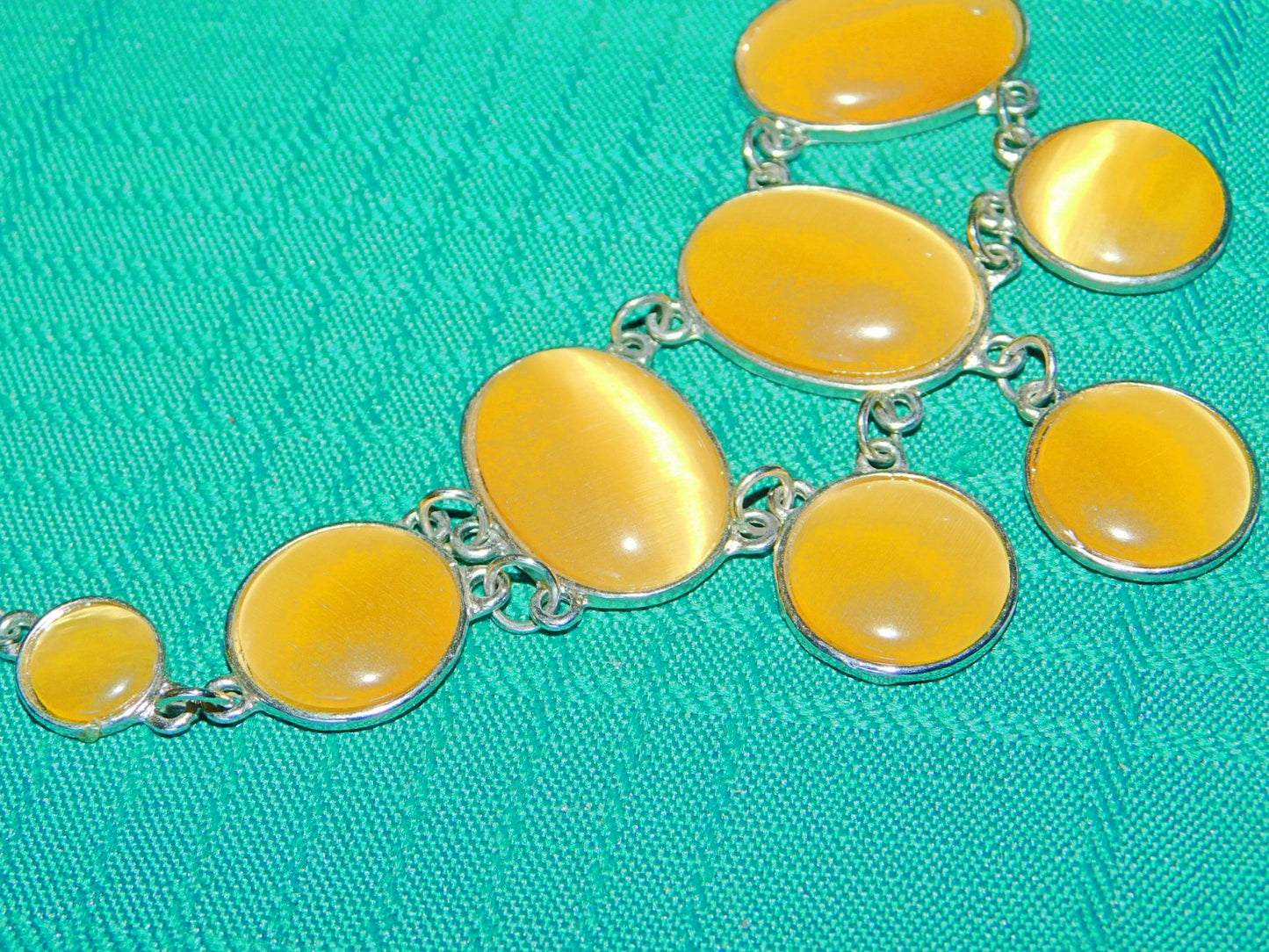 Vintage double display necklace earrings set yellow gemstone costume jewelry VGU