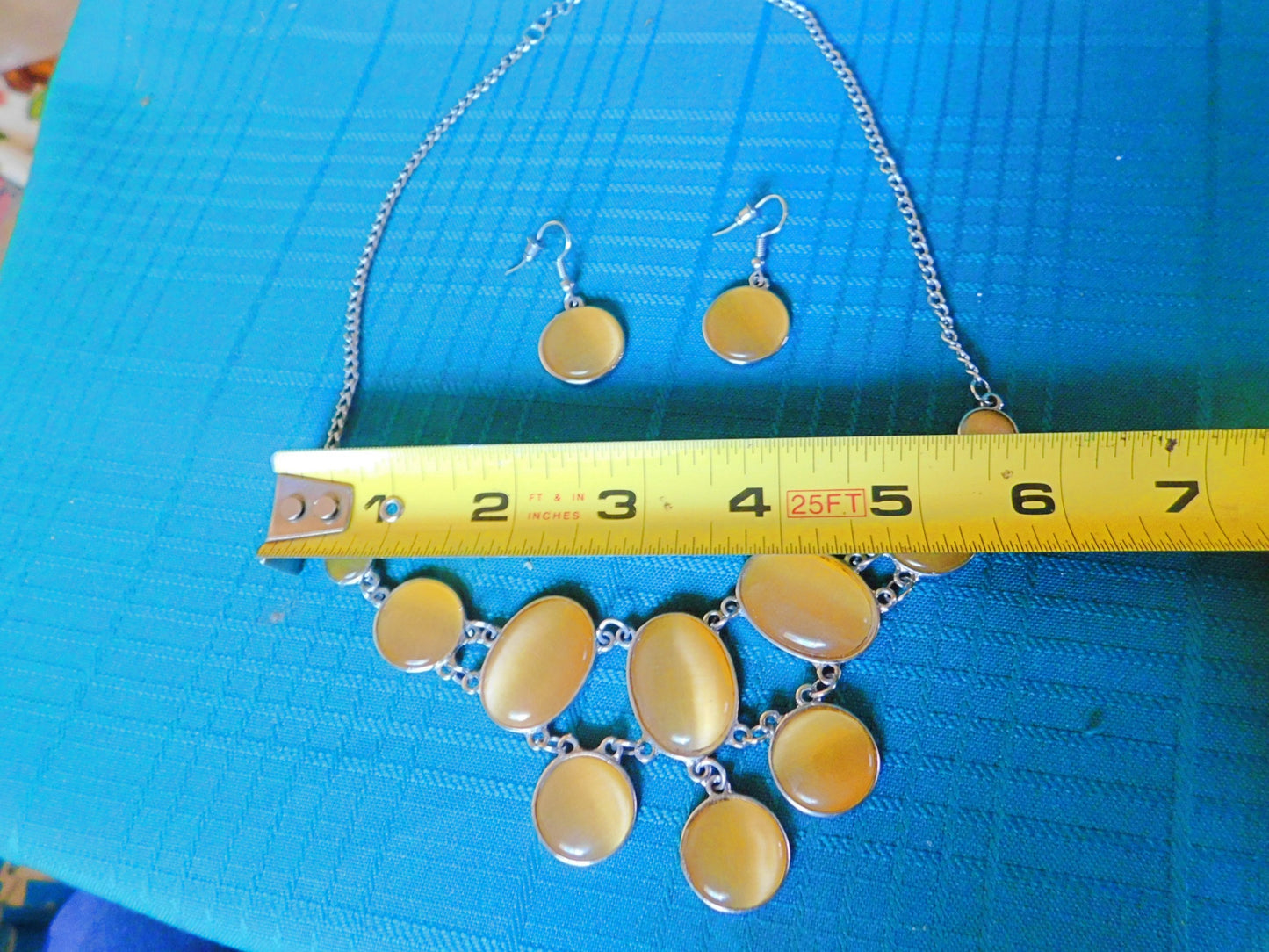 Vintage double display necklace earrings set yellow gemstone costume jewelry VGU