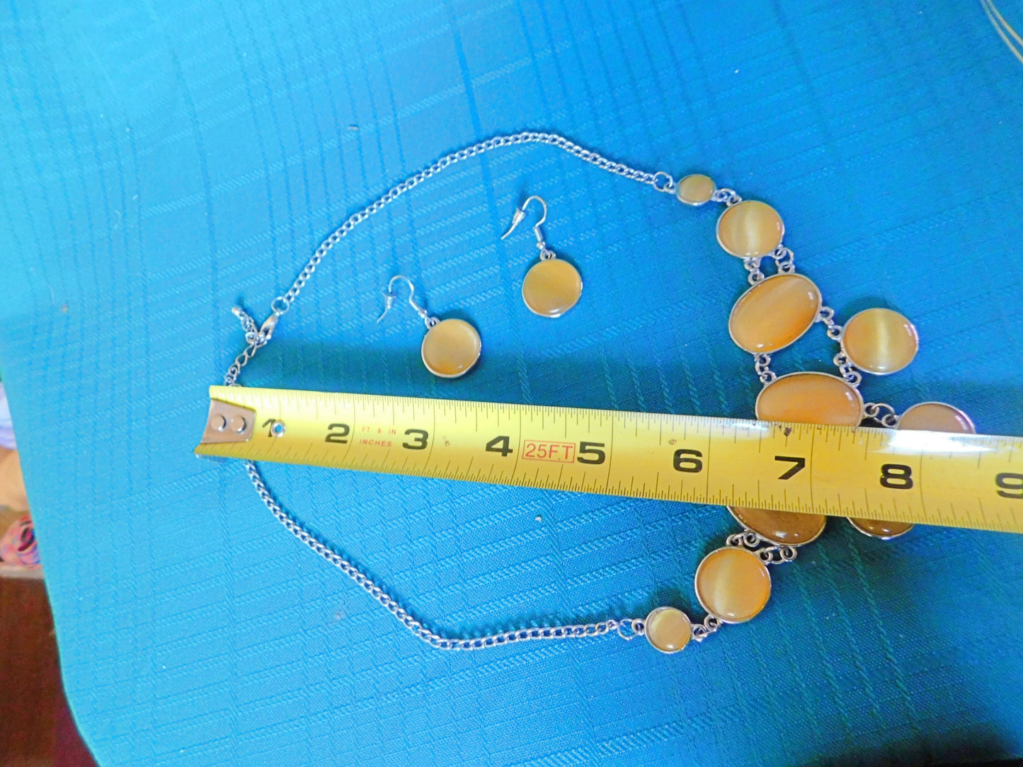 Vintage double display necklace earrings set yellow gemstone costume jewelry VGU