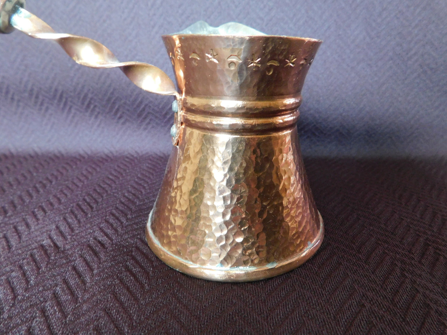 Faux antler handled hammered copper Turkish style coffee pot VGU