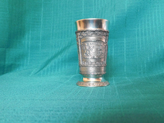 SKS Germany zinc pewter ware wine cup with embossed scenes near mint condition