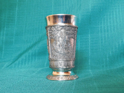 SKS Germany zinc pewter ware wine cup with embossed scenes near mint condition