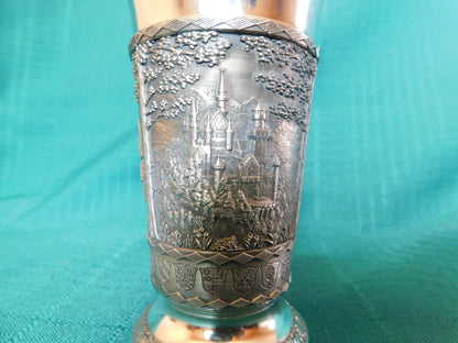 SKS Germany zinc pewter ware wine cup with embossed scenes near mint condition