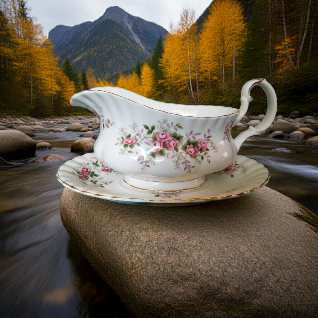 Royal Albert Lavender Rose (1970) gravy boat with underplate mint condition