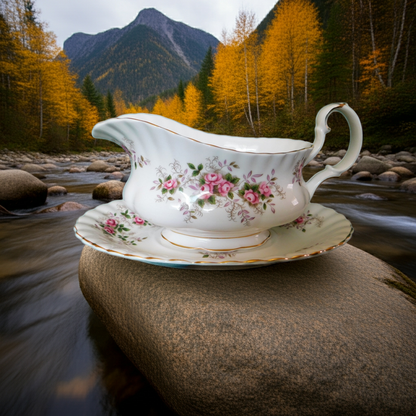 Royal Albert Lavender Rose (1970) gravy boat with underplate mint condition
