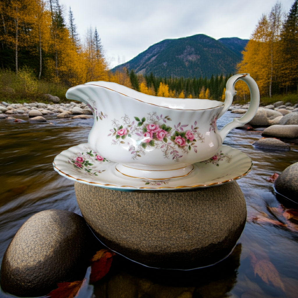 Royal Albert Lavender Rose (1970) gravy boat with underplate mint condition