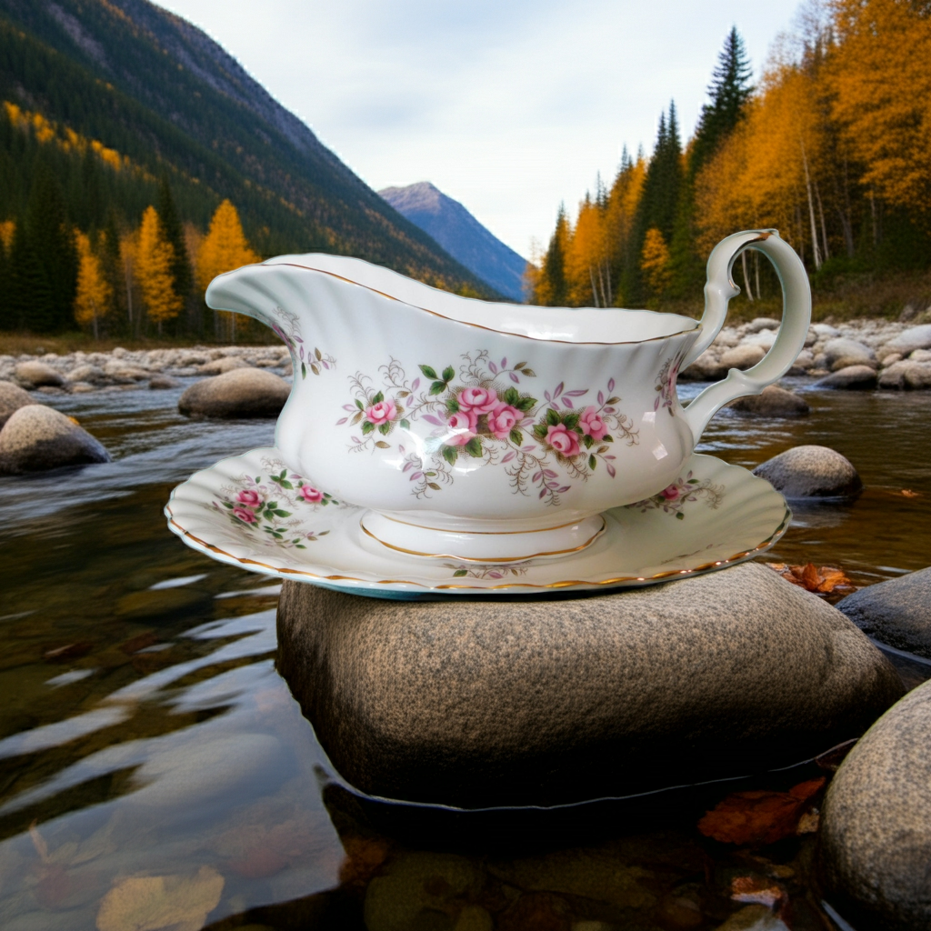 Royal Albert Lavender Rose (1970) gravy boat with underplate mint condition
