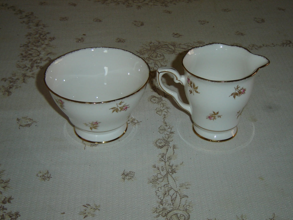 Royal Stafford pink Rosebud gold leaves large cream and sugar VGU - Items Tried And True