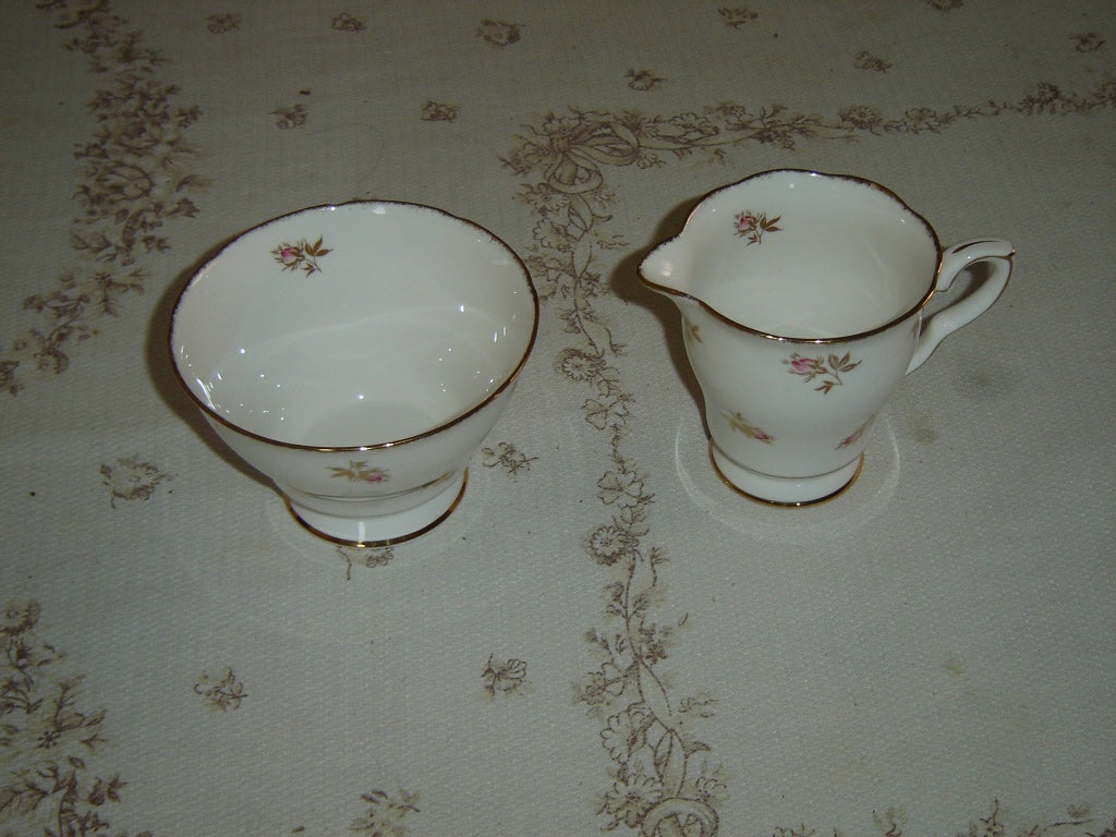 Royal Stafford pink Rosebud gold leaves large cream and sugar VGU - Items Tried And True